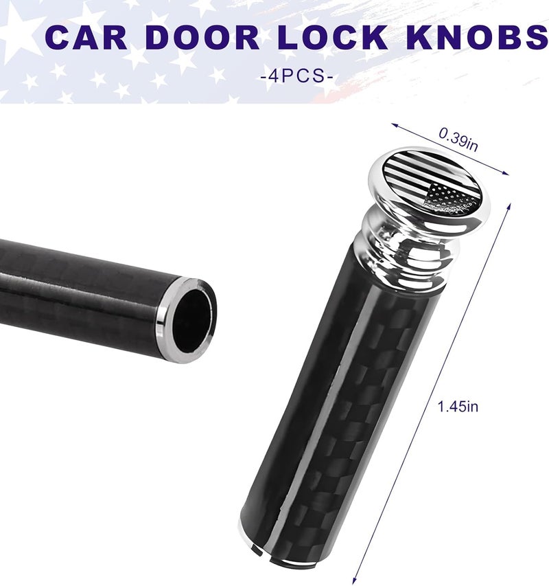 YTFRL 4PCS Car Door Lock Knobs, American Flag Carbon Fiber Auto Inner Door Lock Pull Pin Covers, Universal Door Lift Bolt Decorative Accessories for Most Trucks SUVs Sedans (Black & White) - Image 2